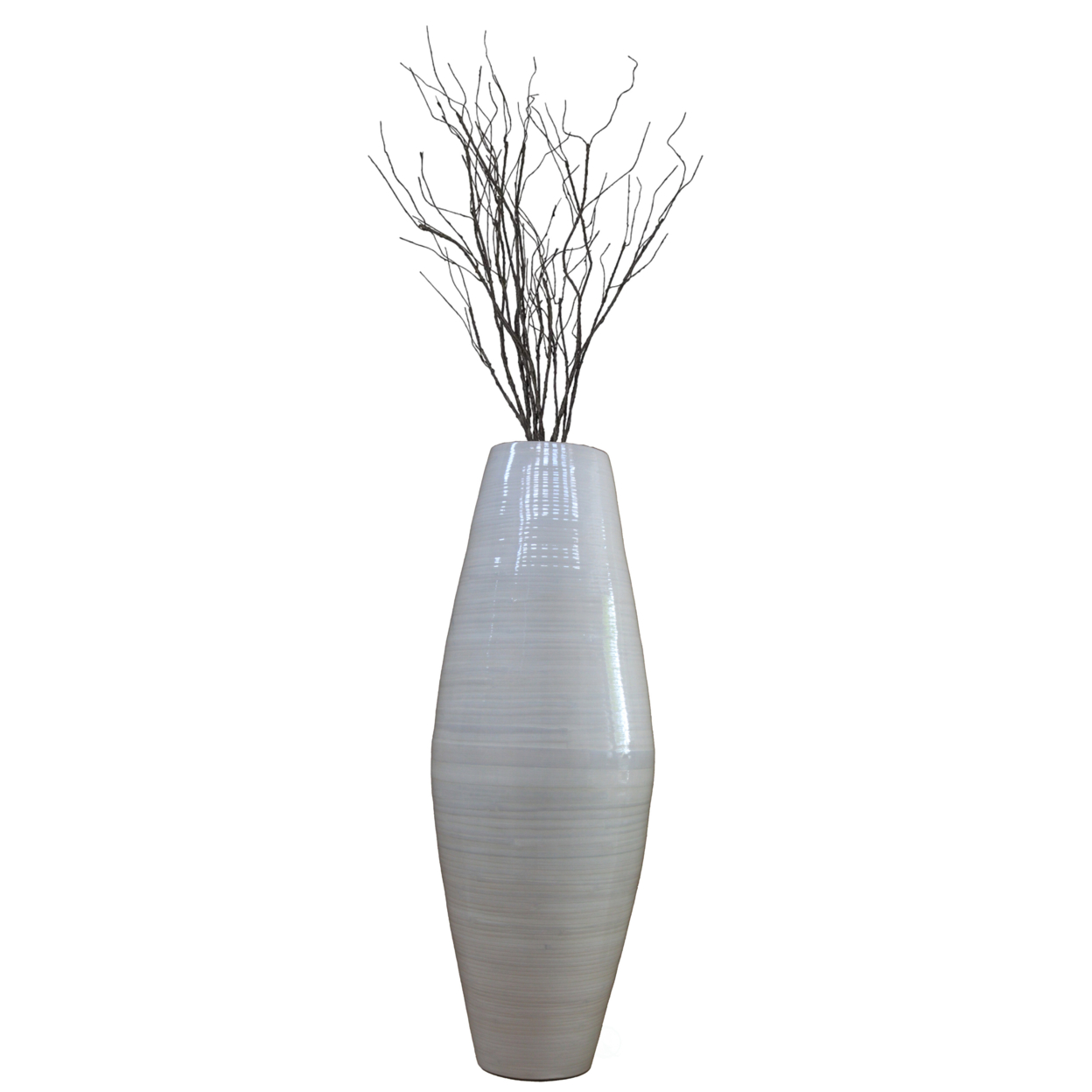 Uniquewise Bamboo Cylinder Shaped Floor Vase - Handcrafted Tall Decorative Vase - Ideal For Dining Room, Living Room, And Entryway - White L
