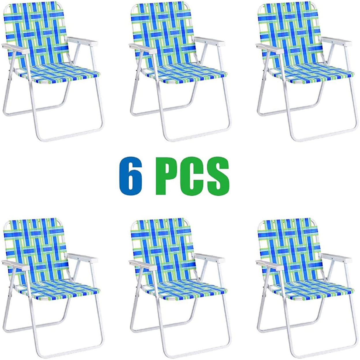 Set Of 6 Patio Folding Web Chair Set Portable Beach Camping Chair - Blue