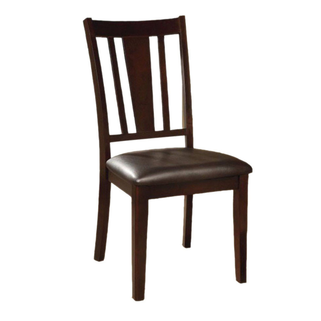 Leatherette Wooden Side Chair With Slatted Back, Set Of 2, Espresso Brown- Saltoro Sherpi