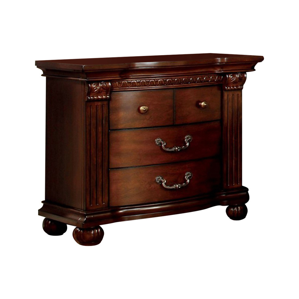 Traditional Style Wooden Night Stand With 3 Drawers, Cherry Brown- Saltoro Sherpi