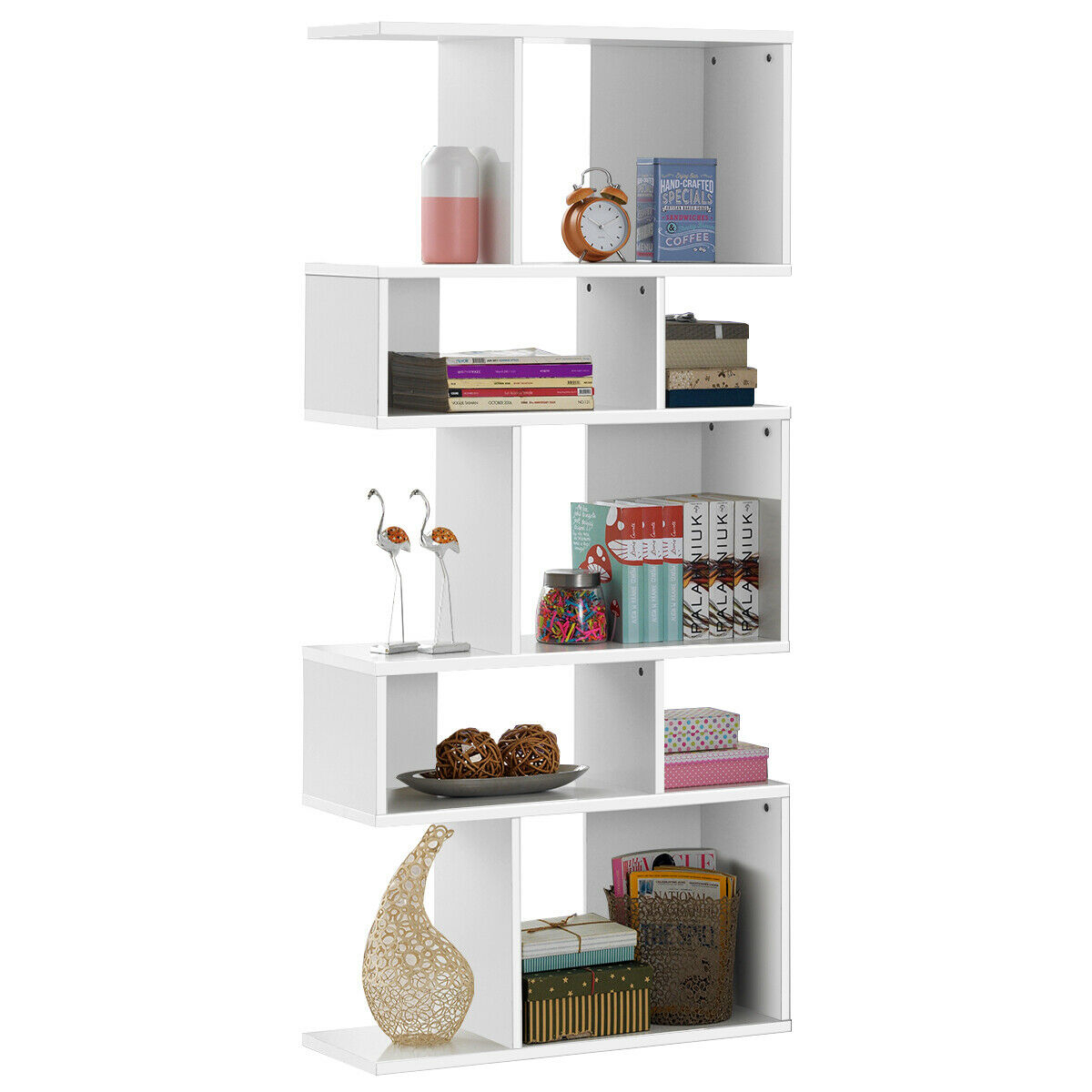 5 Cubes Ladder Shelf Freestanding Corner Bookshelf Display Rack Bookcase - White