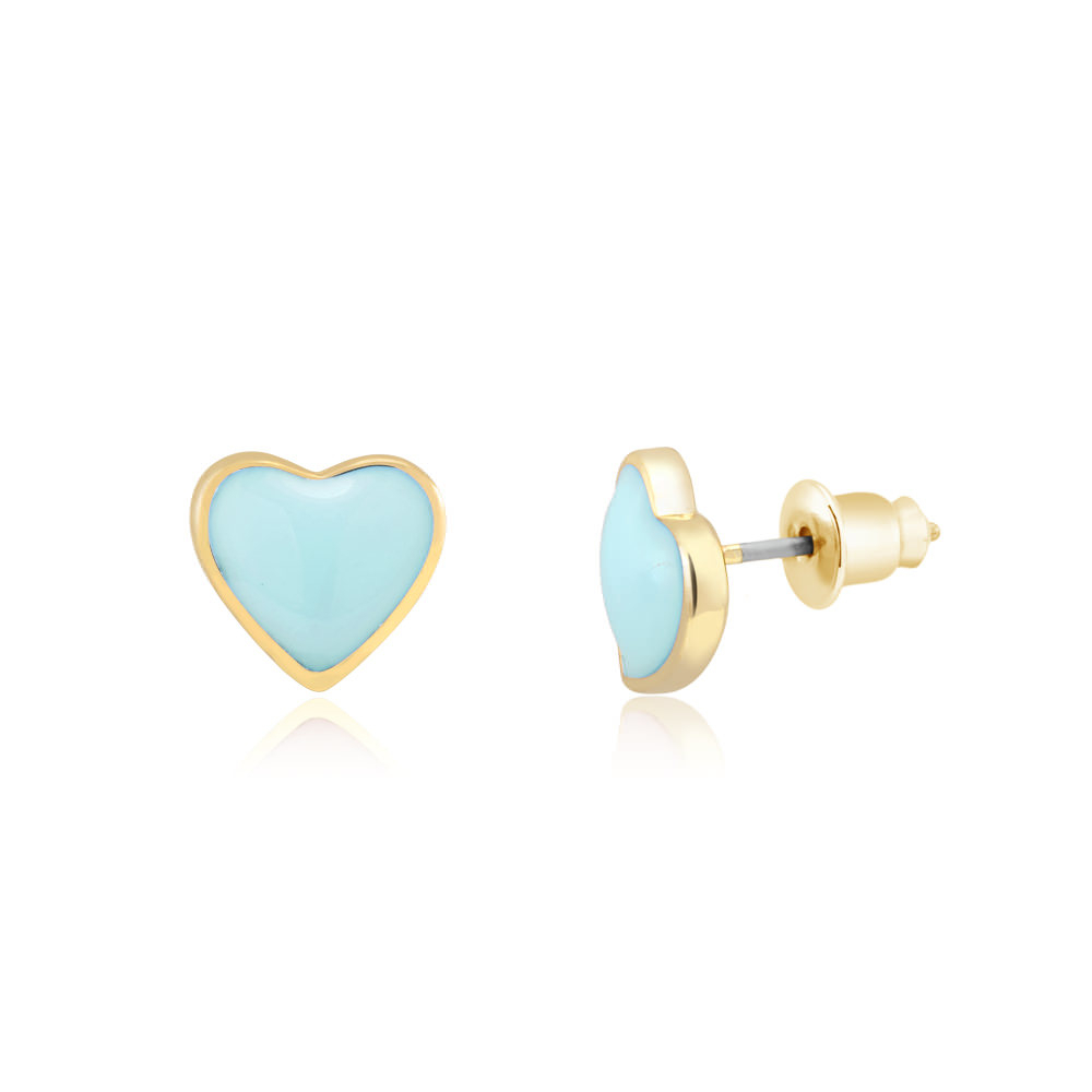 18-Karat Gold Plated Heart Earrings - Aqua
