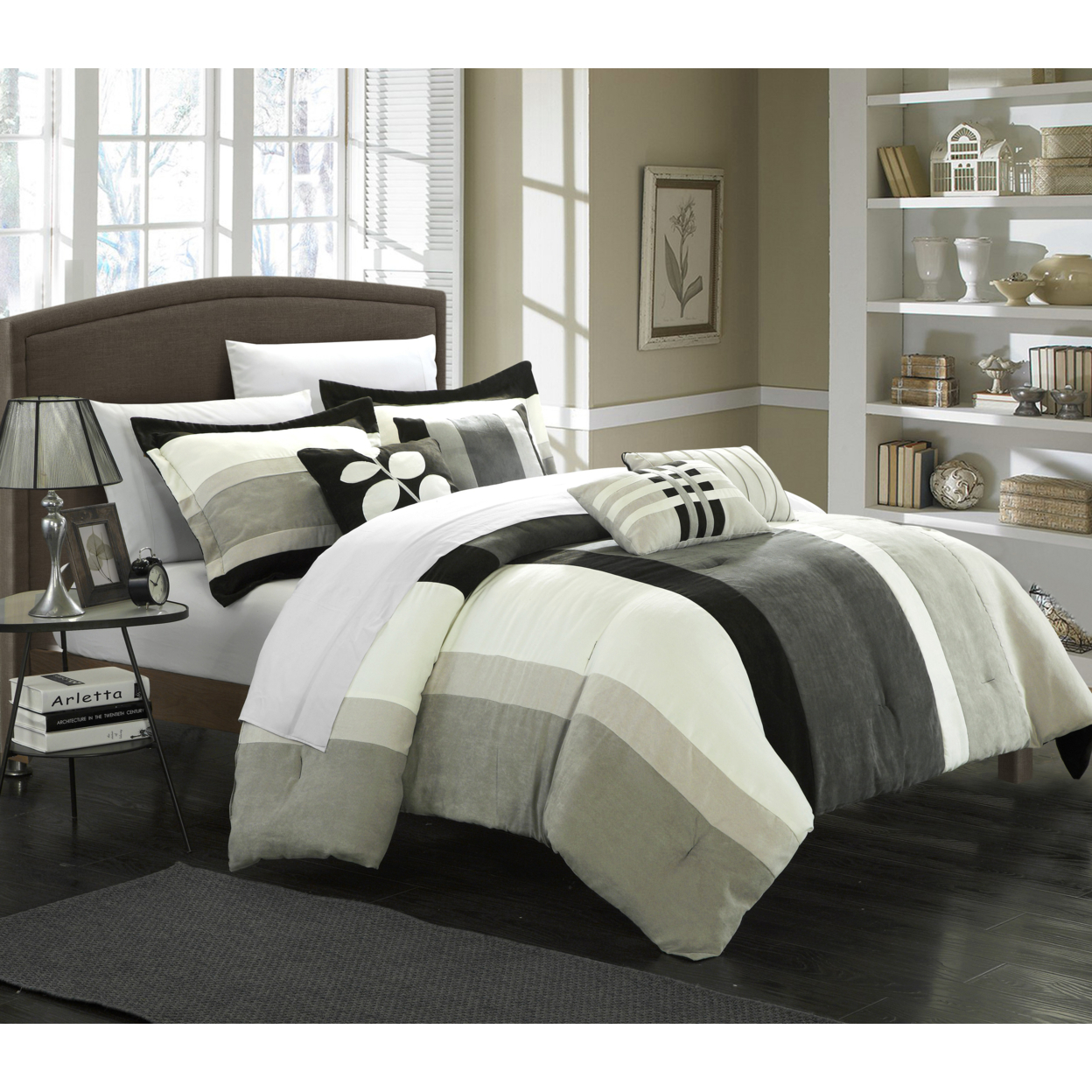 Chic Home Melodie 7-Piece Plush Microsuede Striped Comforter Set - Black, King