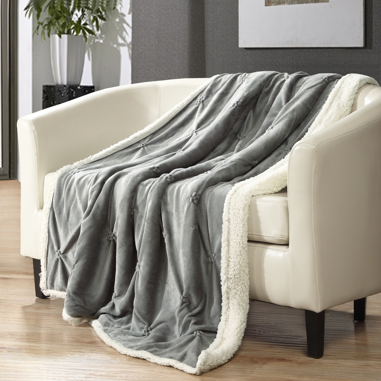 Chic Home Alejandro Throw Blanket Cozy Super Soft Ultra Plush Micromink Sherpa Backing Grey 50X60 - Gray