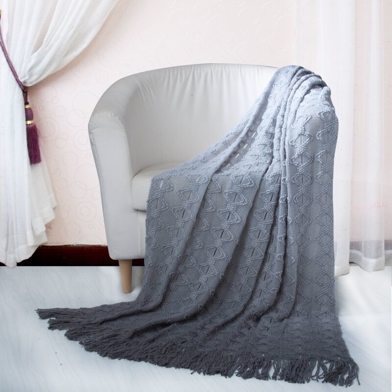 Fernando Ombre' Knitted And Mercerized Yarn Dye Throw Blanket - Grey
