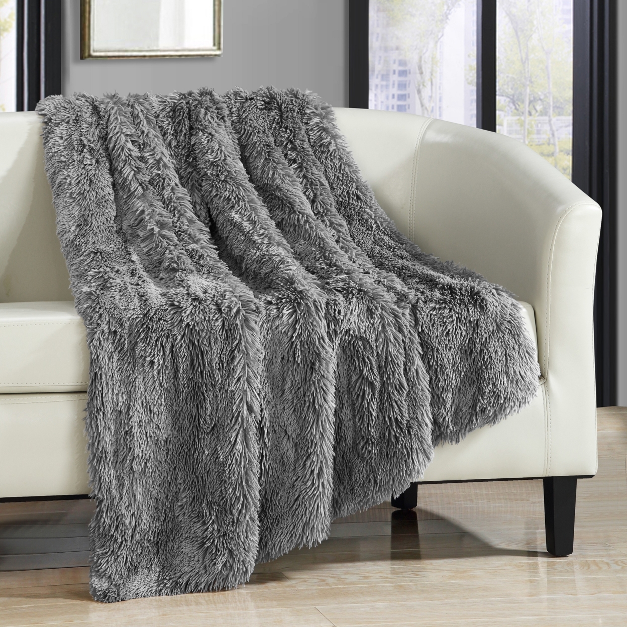 Alaska Shaggy Supersoft Faux Fur Throw Blanket - Silver
