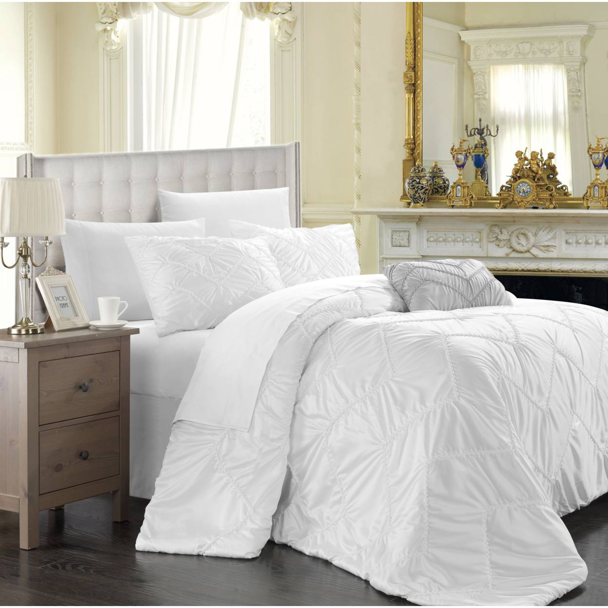 Chic Home Ella 5-piece Comforter Set, Shams, Bed Skirt And Decorative Pillow Included - Champagne, King