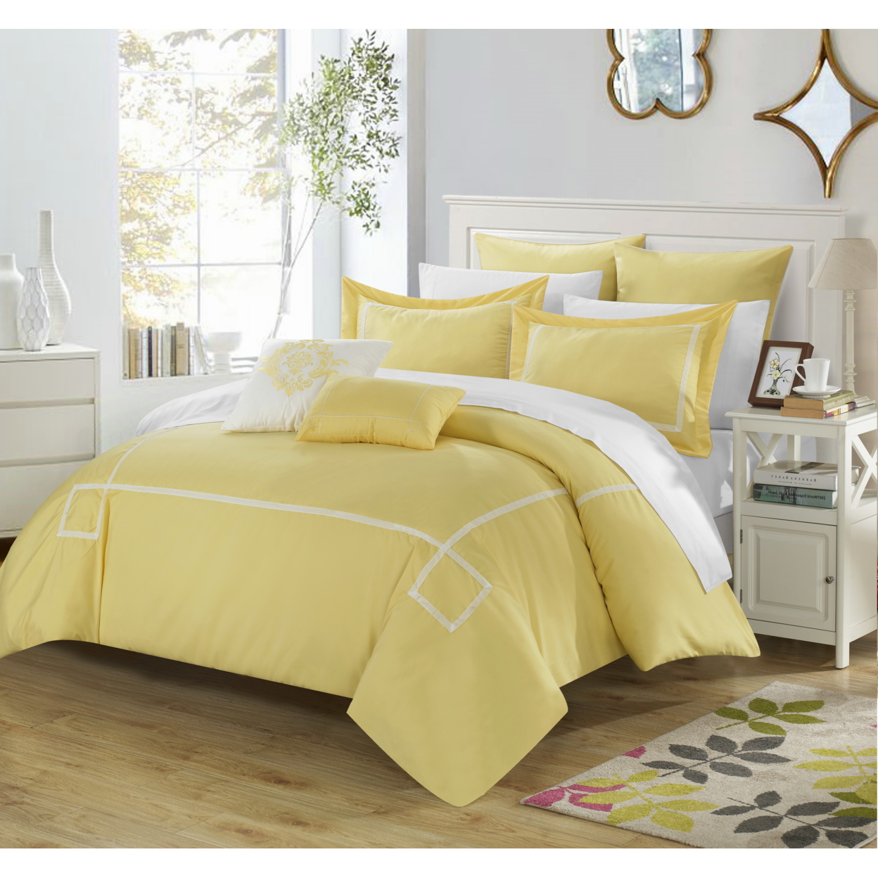 Chic Home Wilma - 7 Piece Embroidered Comforter Set - Yellow, Queen