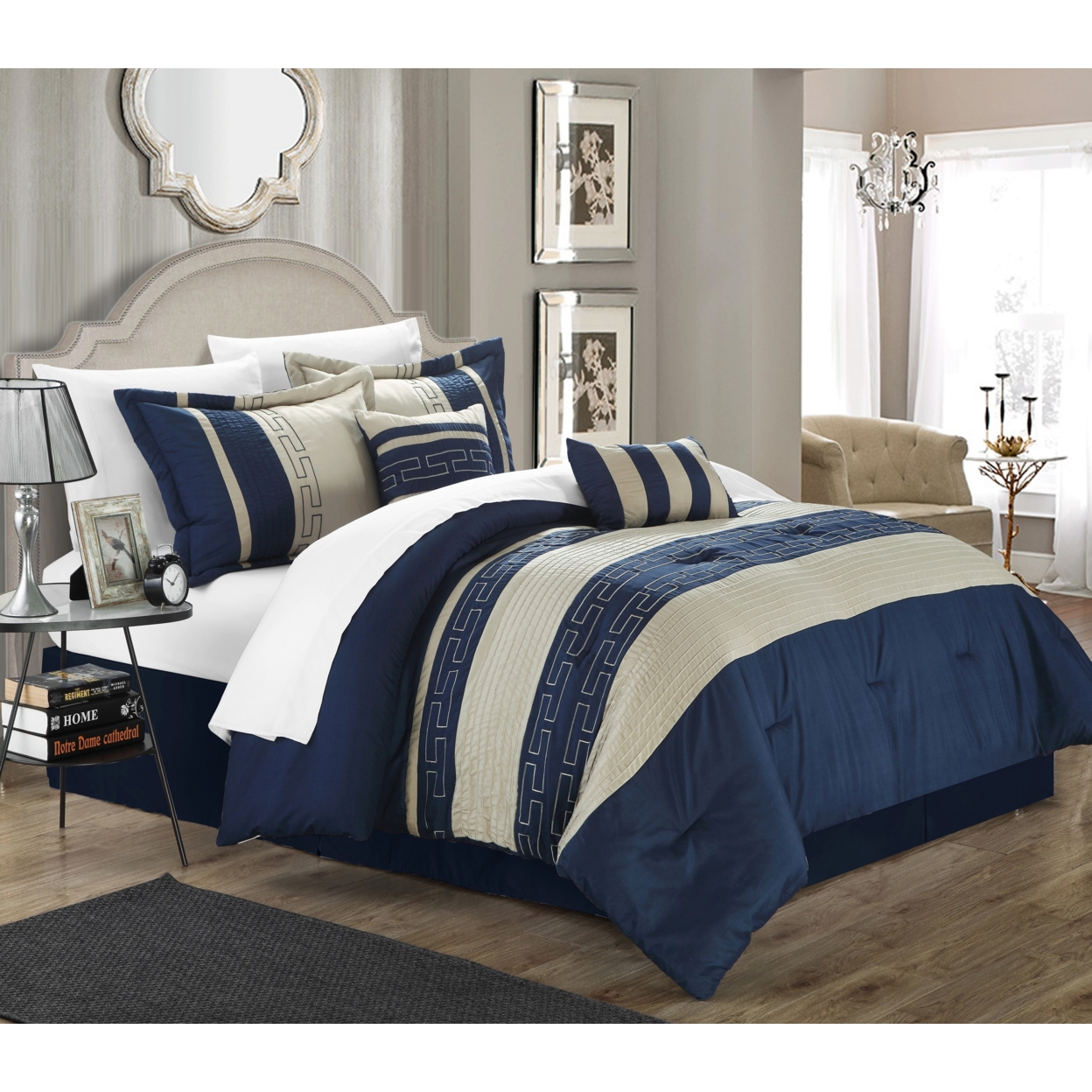 Chic Home Coralie 6-piece Comforter Set Hotel Collection - Navy, Queen