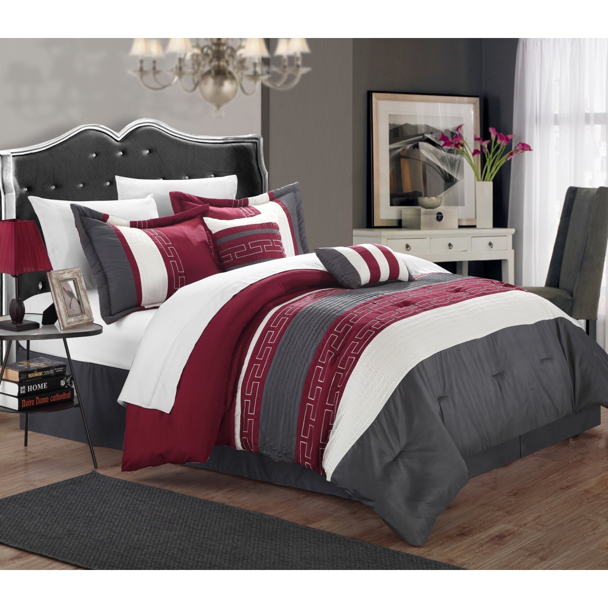 Chic Home Coralie 6-piece Comforter Set Hotel Collection - Burgundy, Queen