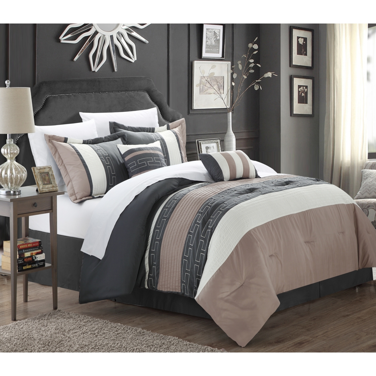 Chic Home Coralie 6-piece Comforter Set Hotel Collection - Taupe, King