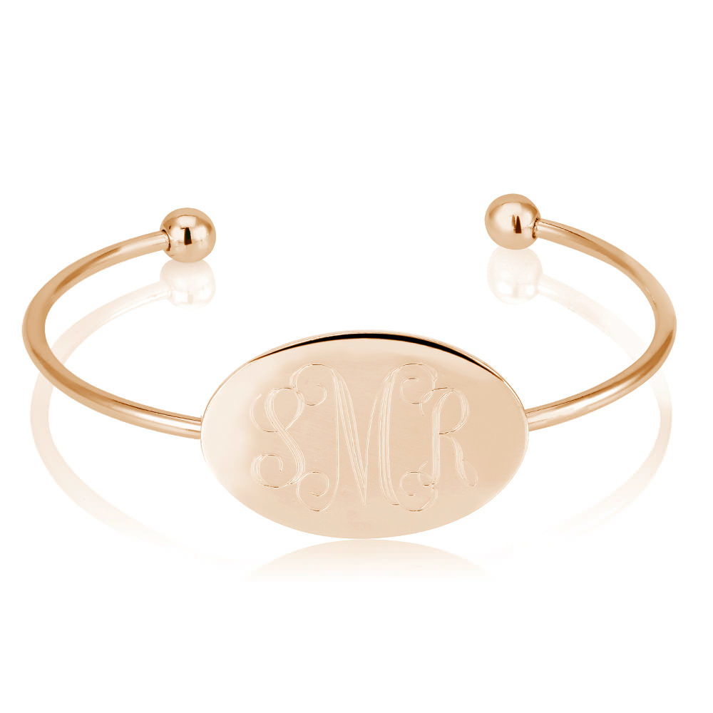 Personalized Oval Shaped Bangle-Free Engraving - Rose
