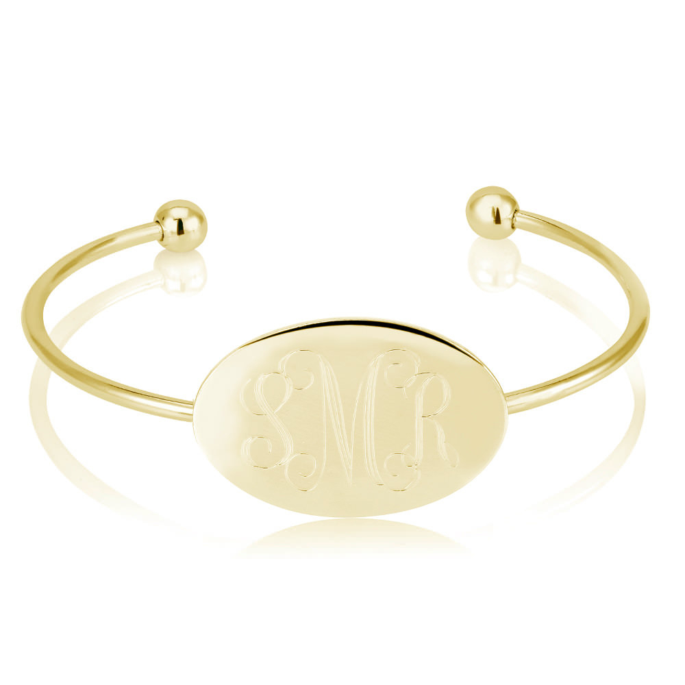 Personalized Oval Shaped Bangle-Free Engraving - White