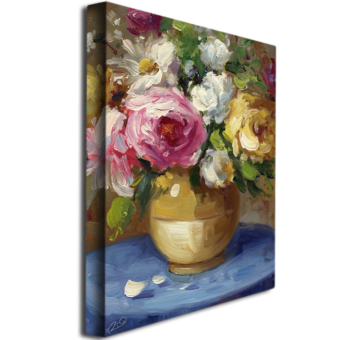 Rio 'Flowers In A Gold Vase' Canvas Wall Art 35 X 47 Inches