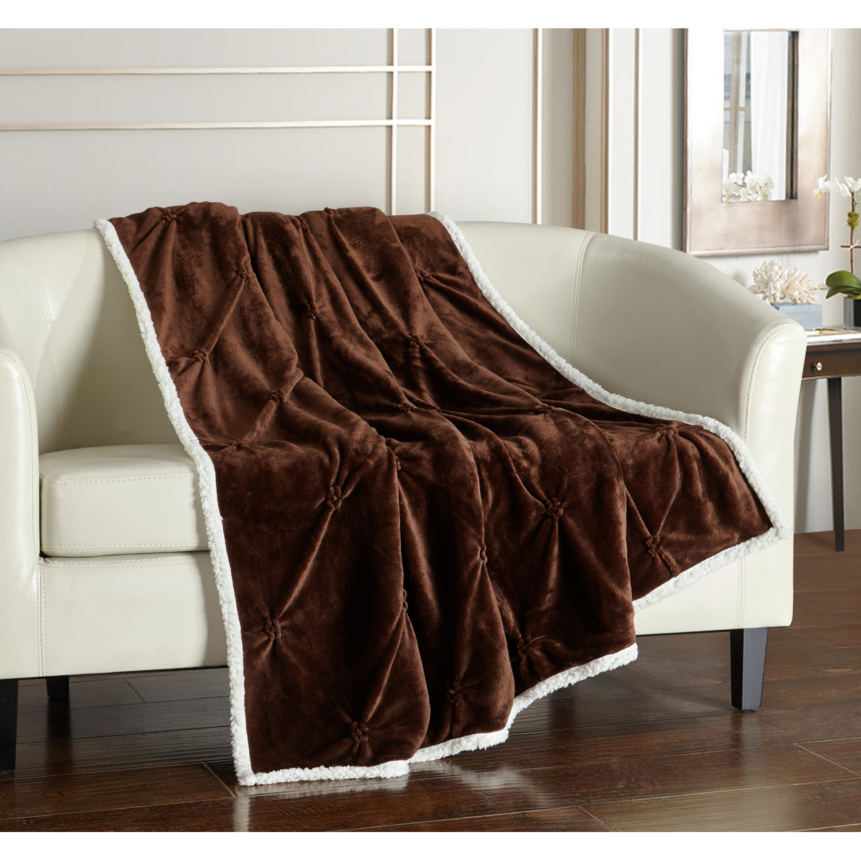 Chic Home Alejandro Throw Blanket Cozy Super Soft Ultra Plush Micromink Sherpa Backing Grey 50X60 - Brown