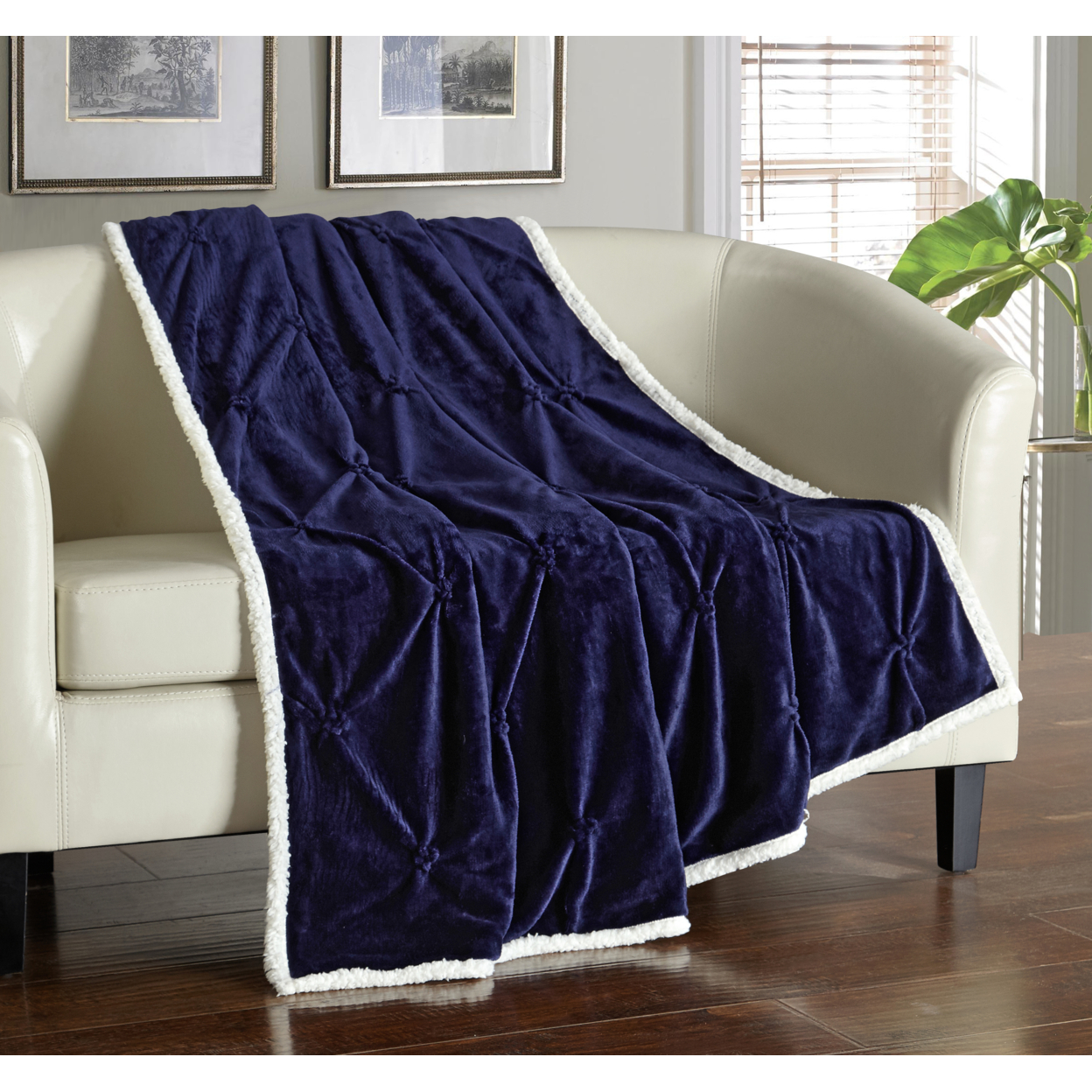 Chic Home Alejandro Throw Blanket Cozy Super Soft Ultra Plush Micromink Sherpa Backing Grey 50X60 - Navy