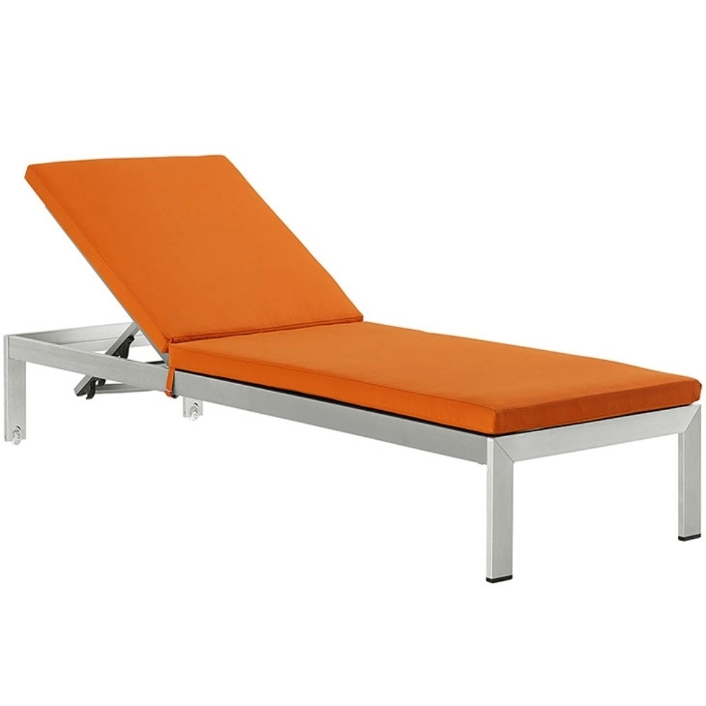 Shore Outdoor Patio Aluminum Chaise With Cushions, Silver Orange