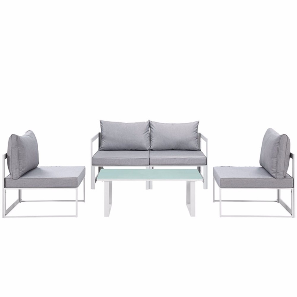 Fortuna 5 Piece Outdoor Patio Sectional Sofa Set, White Gray