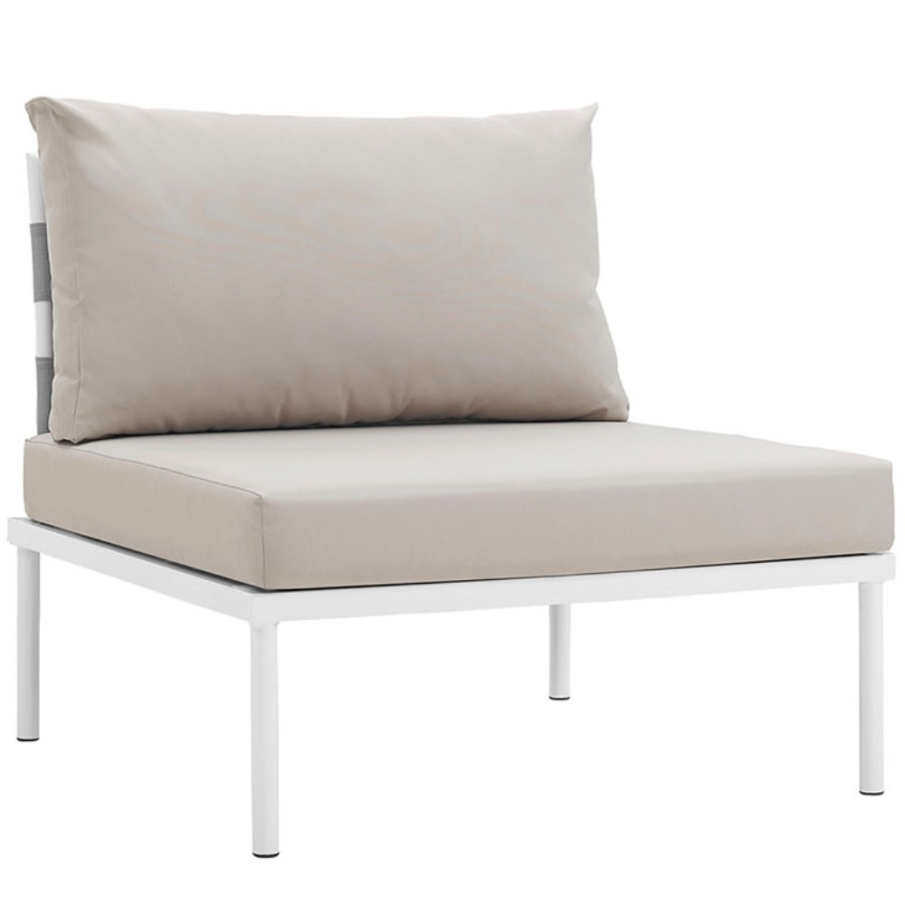 Harmony Armless Outdoor Patio Aluminum Chair, White Beige