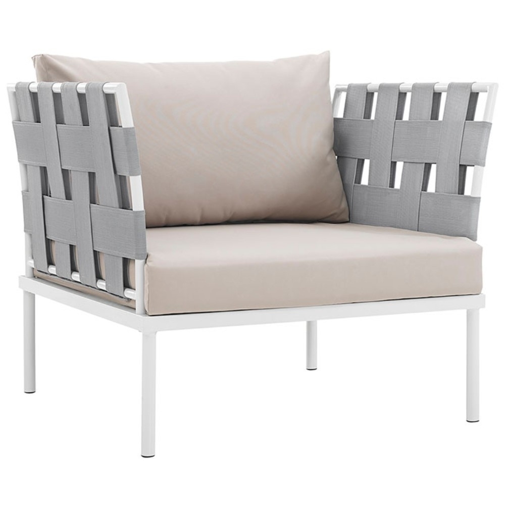 Harmony Outdoor Patio Aluminum Armchair, White Beige