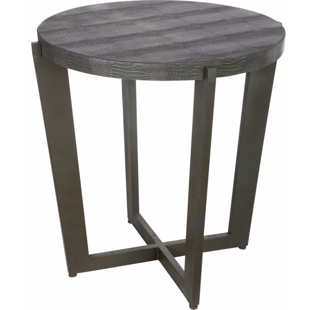Chicly Supreme Occasional Table, Iron, Wood And Faux Leather- Saltoro Sherpi