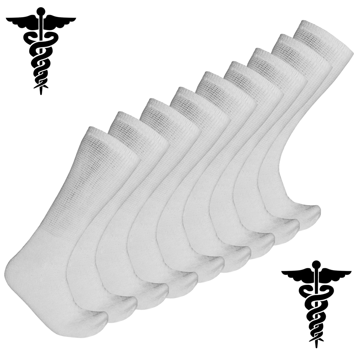 6-Pairs: Physician Approved Therapeutic Diabetic Socks - White, Men's