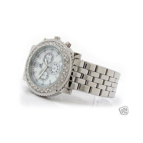 Silver 3D Geneva Crystal Bezel Women's Bracelet Quartz Watch