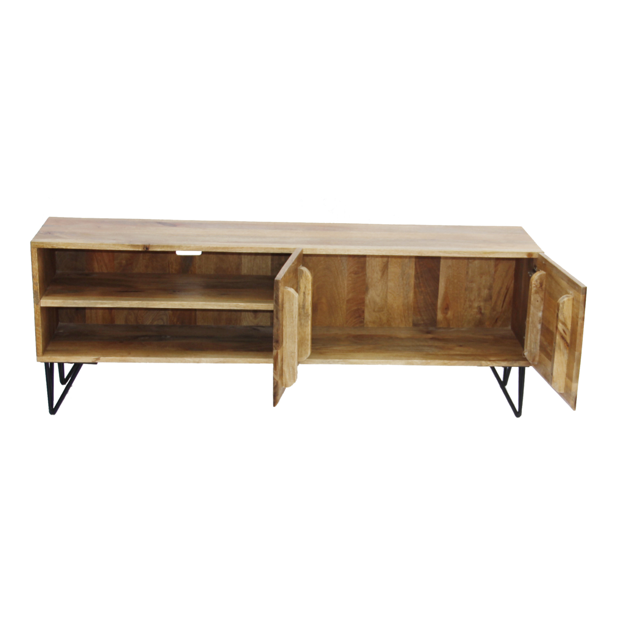 Industrial Style Mango Wood And Metal Tv Stand With Storage Cabinet, Brown- Saltoro Sherpi