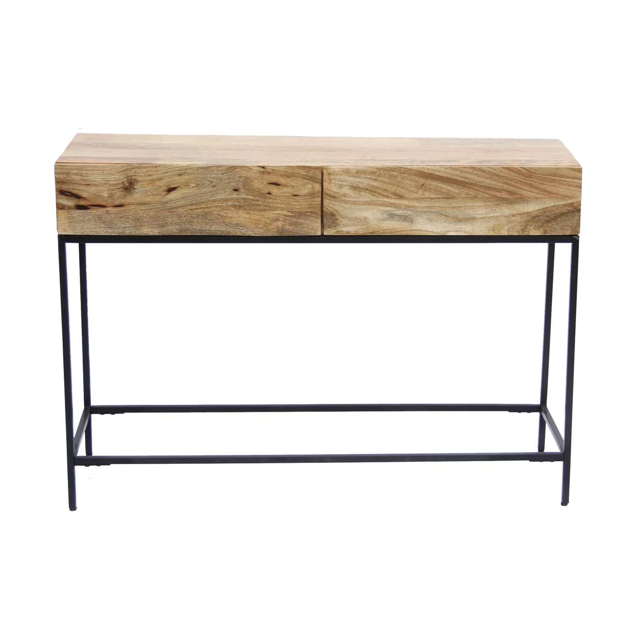 Mango Wood And Metal Console Table With Two Drawers, Brown- Saltoro Sherpi