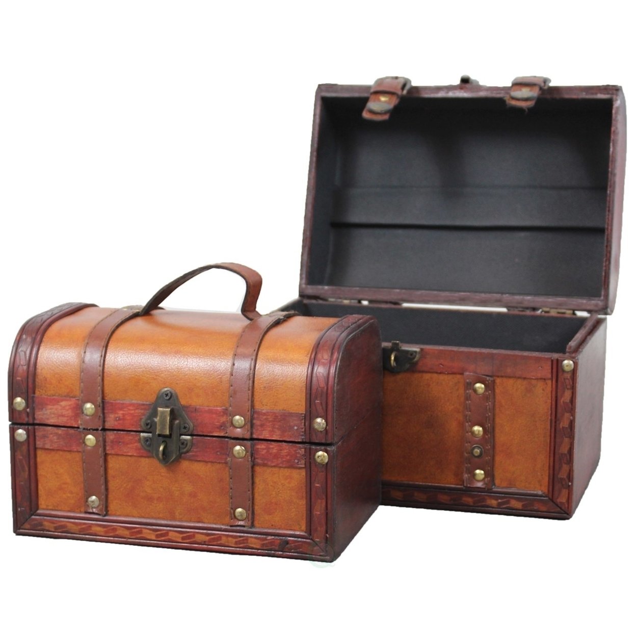 Decorative Leather Treasure Boxes - Set Of 2