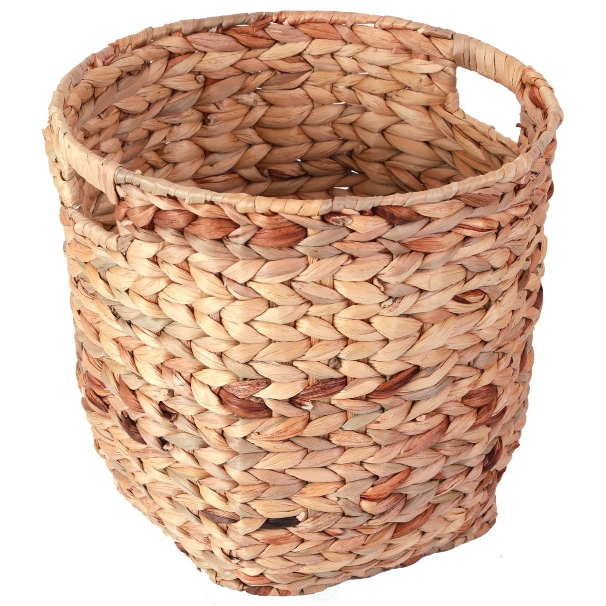 Water Hyacinth Large Round Wicker Wastebasket With Cutout Handles