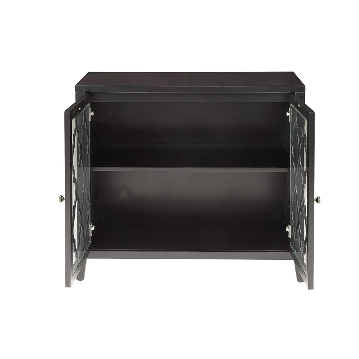 Storage Cabinet With 2 Doors And Quatrefoil Design, Black- Saltoro Sherpi