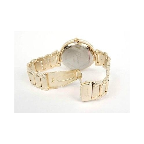 Gold Brushed Bracelet 3D Geneva Crystal Bezel Women's Boyfriend Style Large Watch