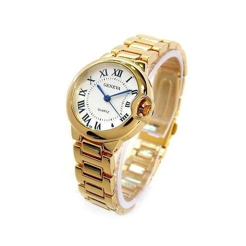 Gold Geneva Small Case Classic Roman Dial Women's Bracelet Watch