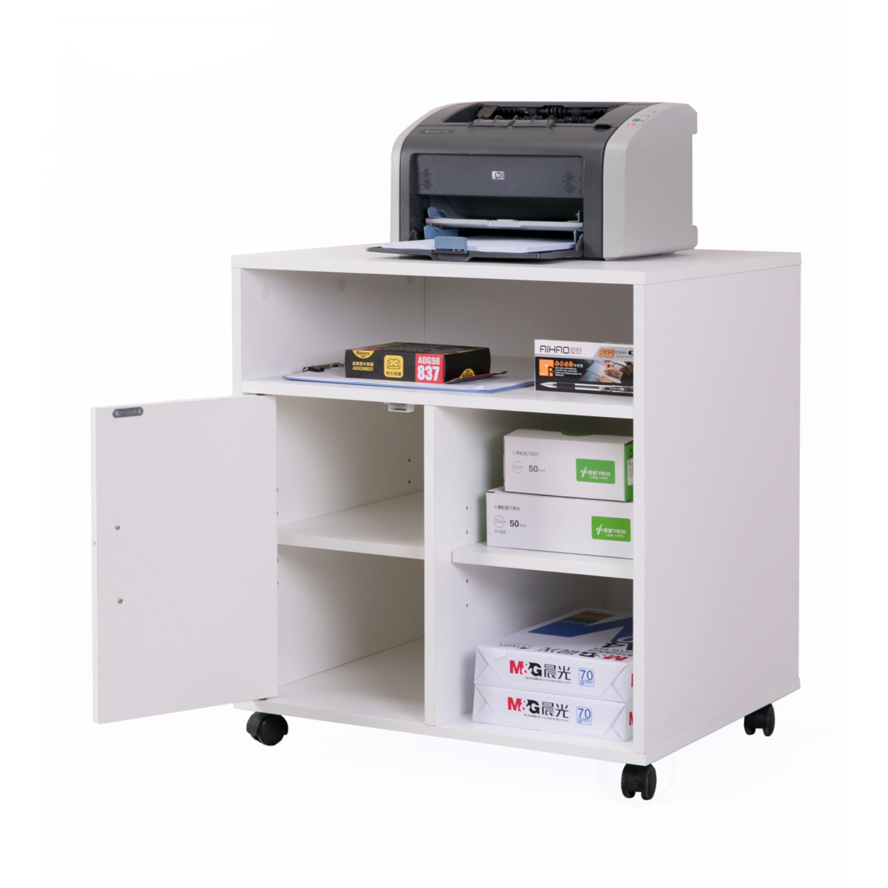 Printer Kitchen Office Storage Stand With Casters - White