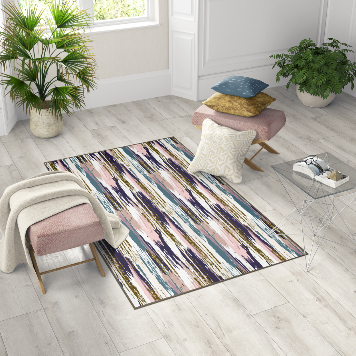 Deerlux Modern Living Room Area Rug With Nonslip Backing, Abstract Brushstrokes And Glitter Pattern - 4 X 6