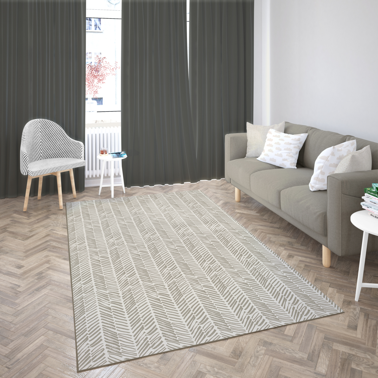 Deerlux Modern Living Room Area Rug With Nonslip Backing, Abstract Beige Chevron Strokes Pattern - 8 X 10