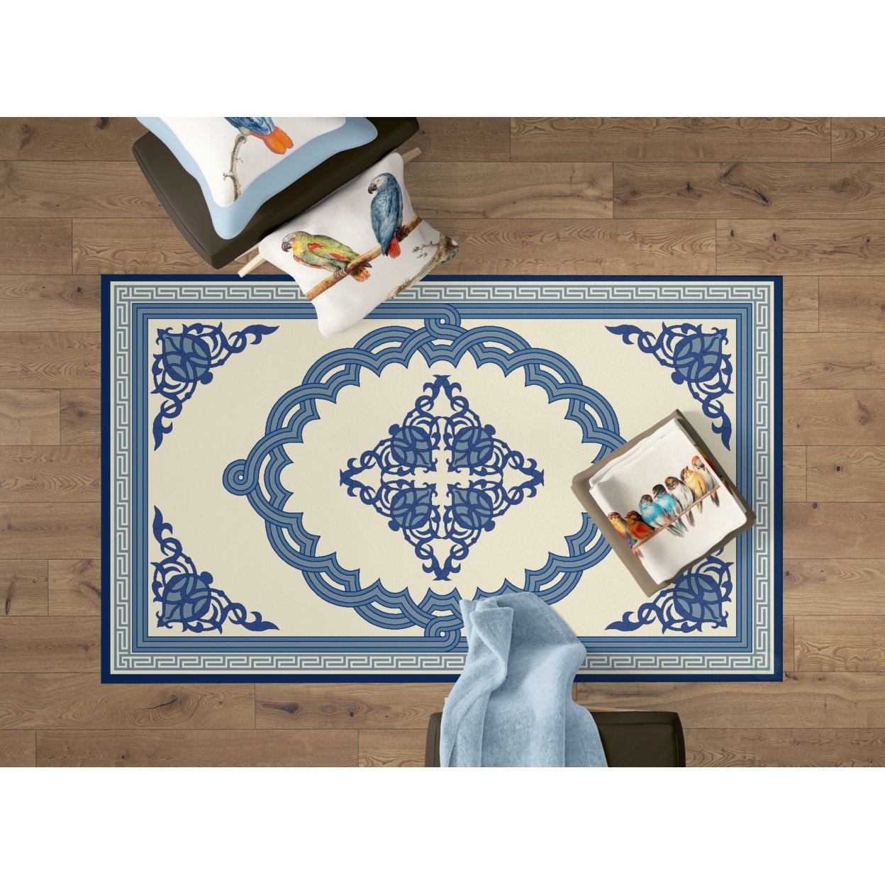 Deerlux Transitional Living Room Area Rug With Nonslip Backing, Blue Medallion Pattern - 3 X 5