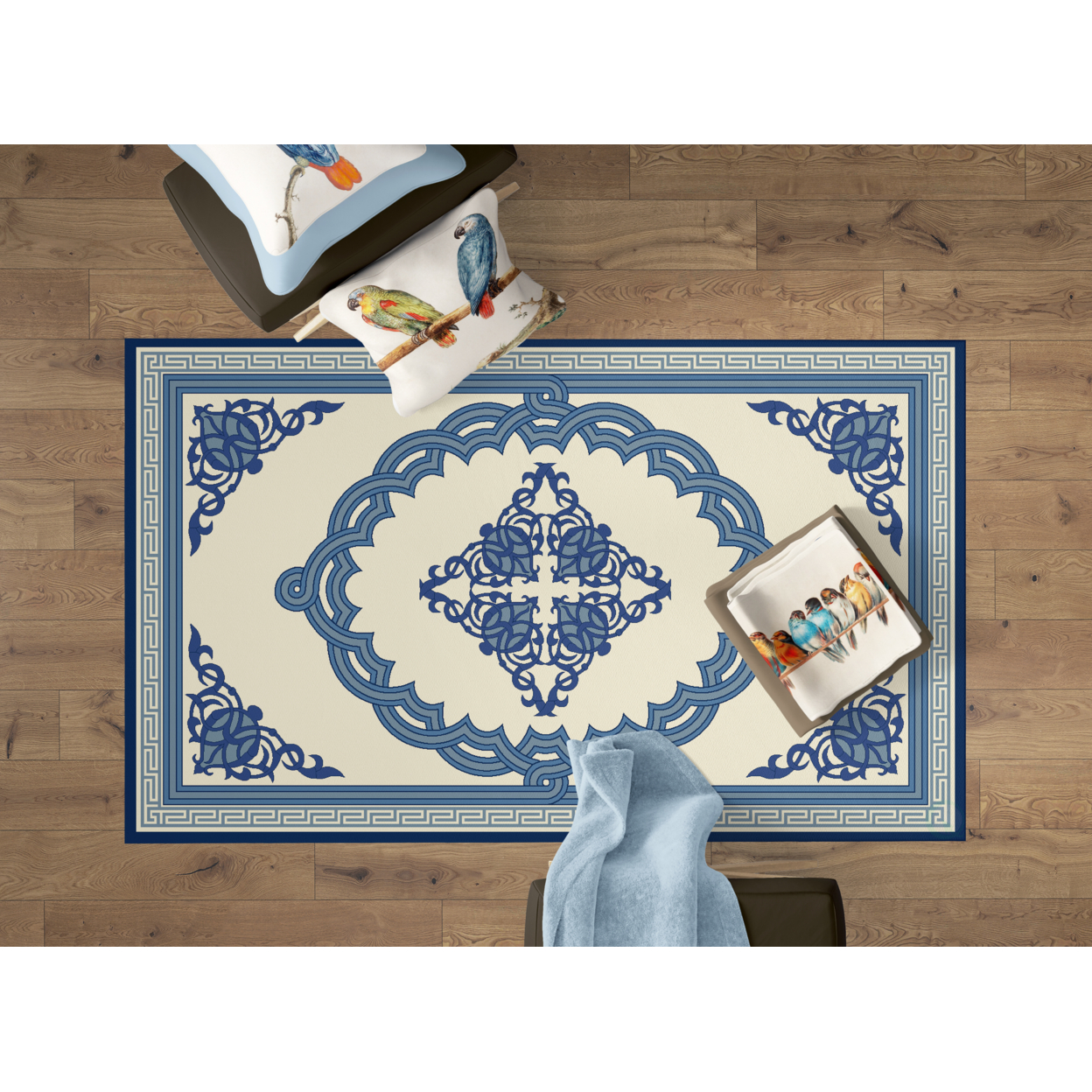 Deerlux Transitional Living Room Area Rug With Nonslip Backing, Blue Medallion Pattern - 8 X 10