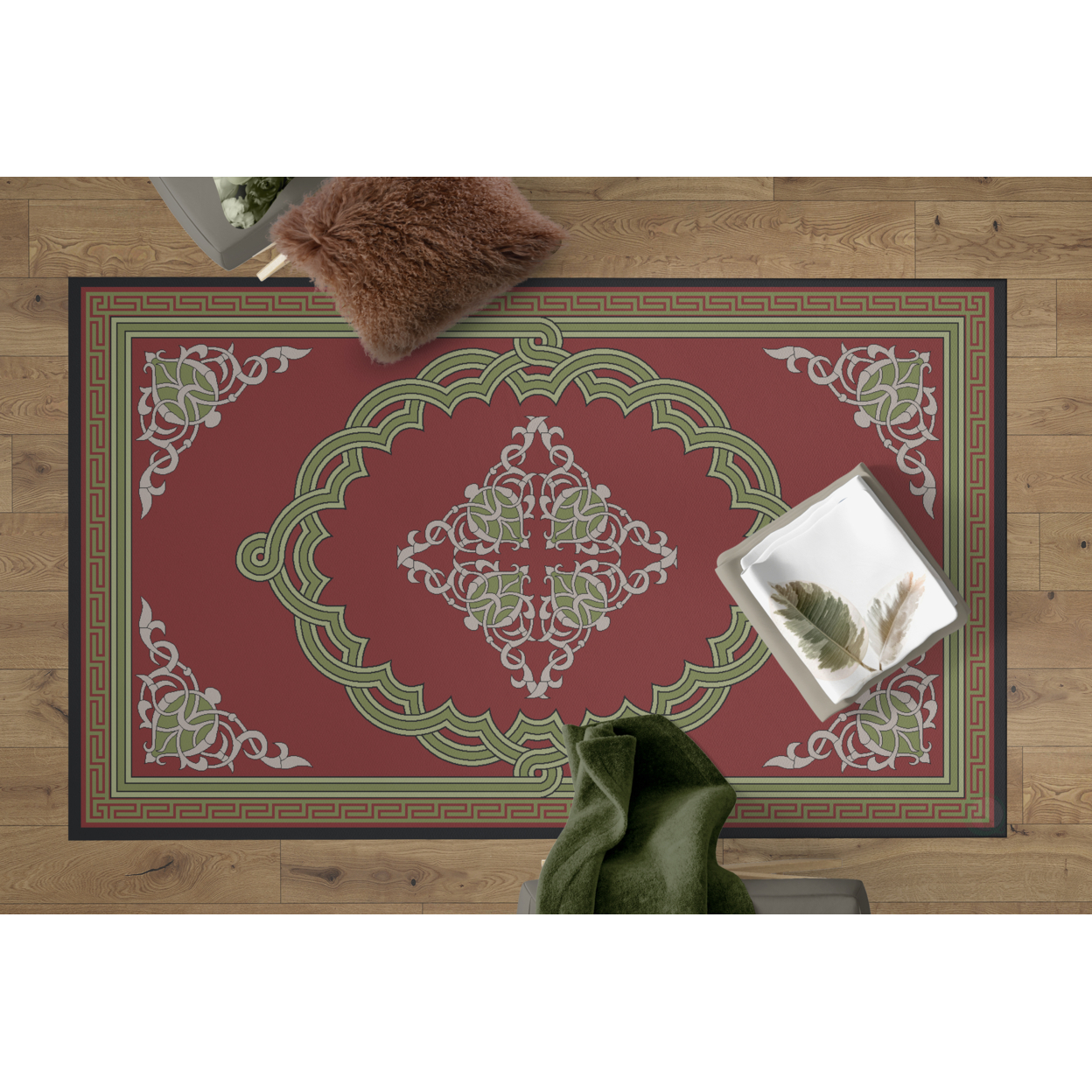 Deerlux Transitional Living Room Area Rug With Nonslip Backing, Red Medallion Pattern - 3 X 5