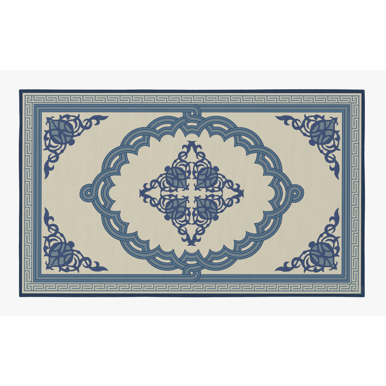 Deerlux Transitional Living Room Area Rug With Nonslip Backing, Blue Medallion Pattern - 9 X 12