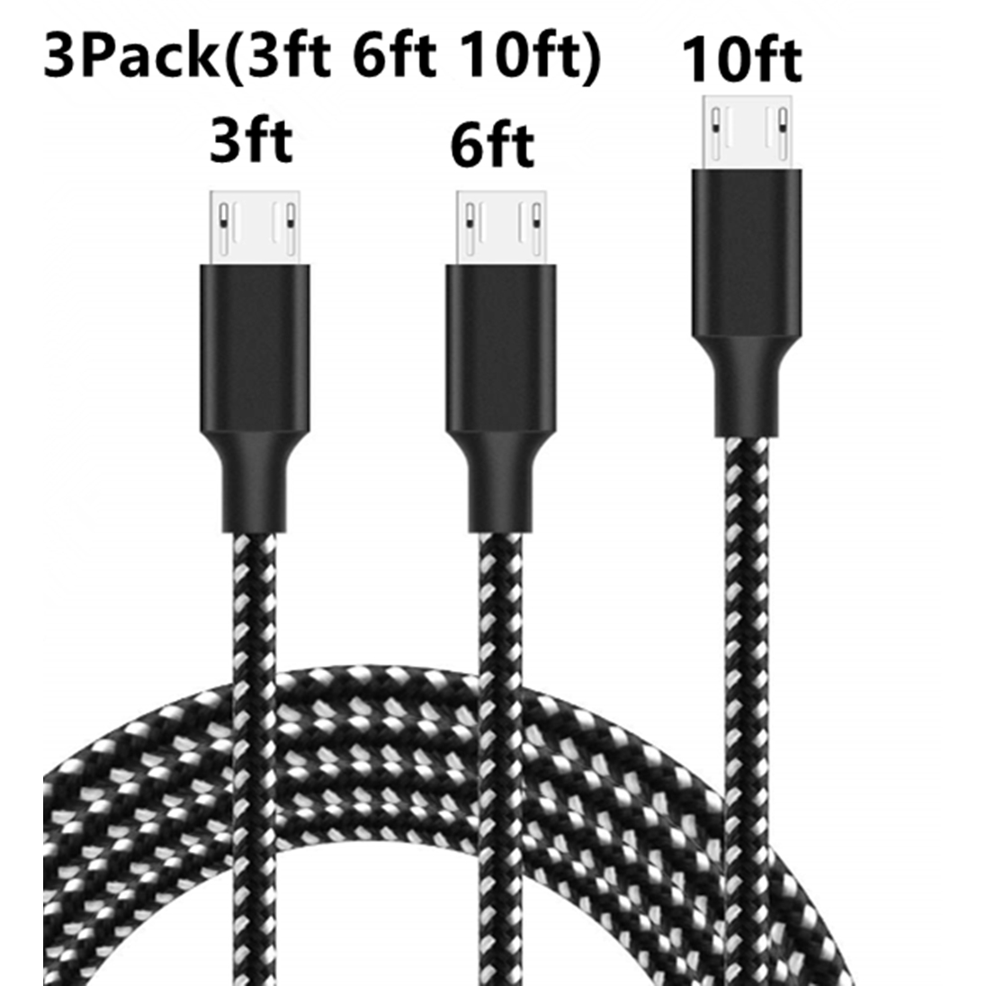3 Pack Braided Cables Type C/ Micro - Micro