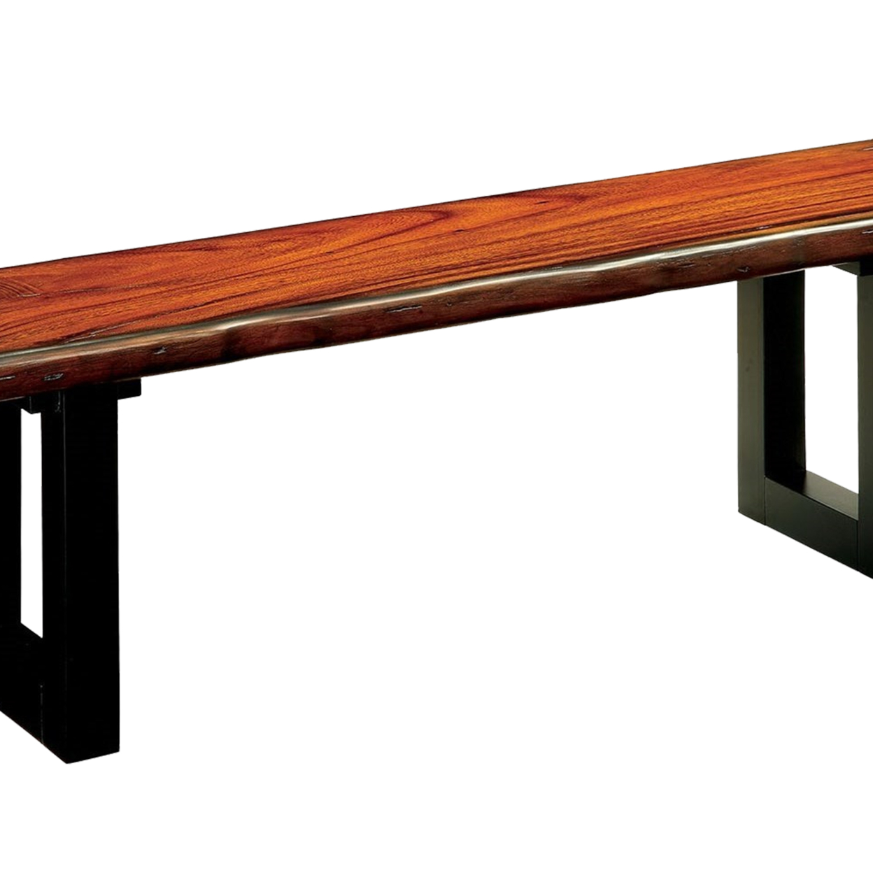 Rectangular Wooden Bench With Curved Edges And Sled Base, Brown And Black- Saltoro Sherpi