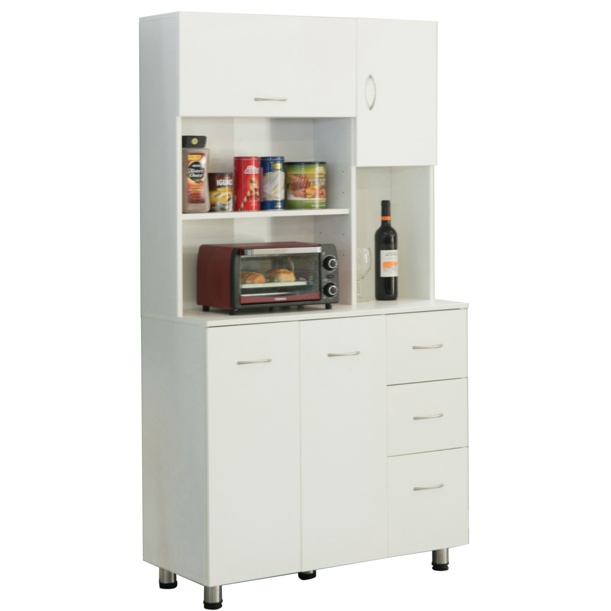 Kitchen Pantry Storage Cabinetï¿½with Doors and Shelves, White