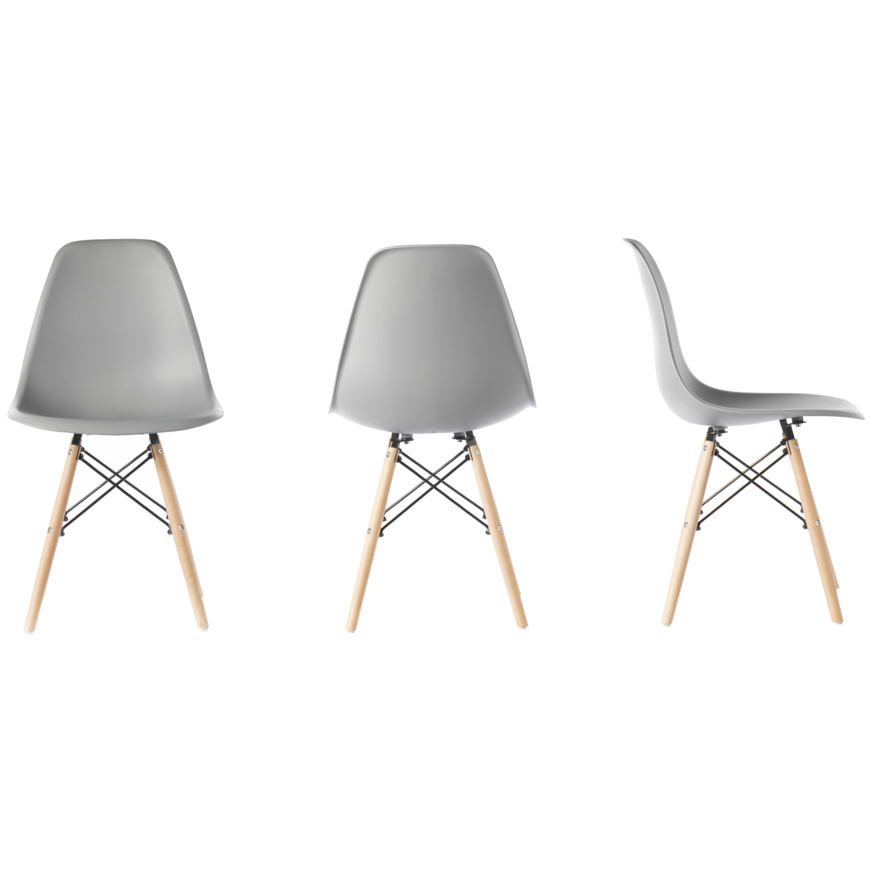 Mid-Century Modern Style Plastic DSW Shell Dining Chair With Solid Beech Wooden Dowel Eiffel Legs - Set Of 4 White