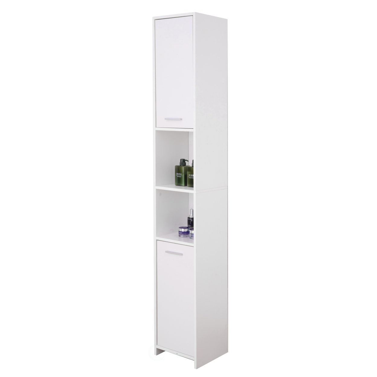 Modern White Standing Bathroom Tall Linen Tower Storage Cabinet - Wide