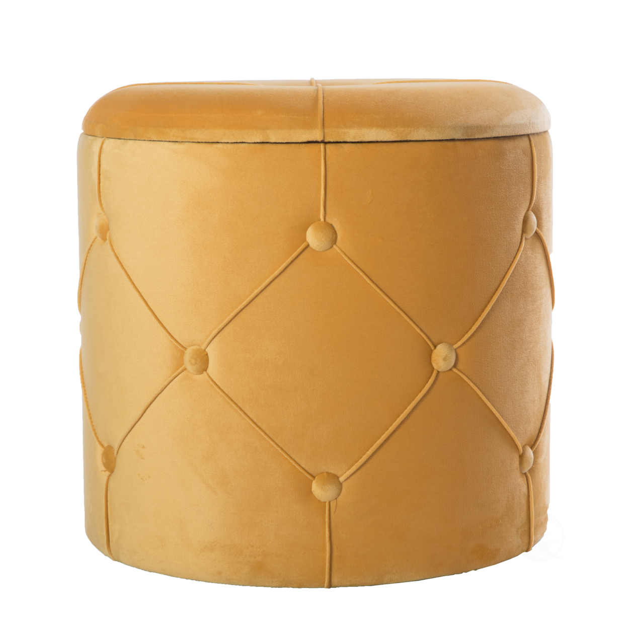 Round Tufted Velvet Wood Storage Ottoman Stool With Lid - Yellow
