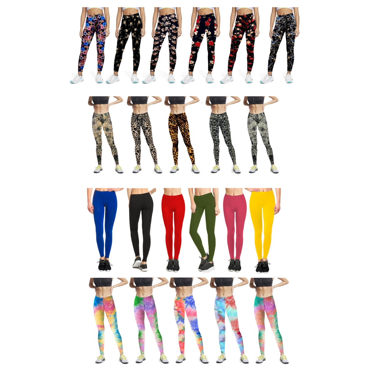 4-Pack: Women's Slim Fit Comfy Stretchy Elastic Waistband Leggings - Small, Animal