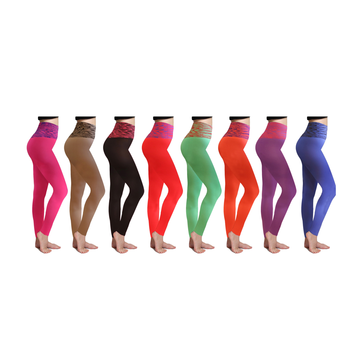 5-Pack: Ultra-Soft Two-Tone Ribbed High Waisted Leggings - Black