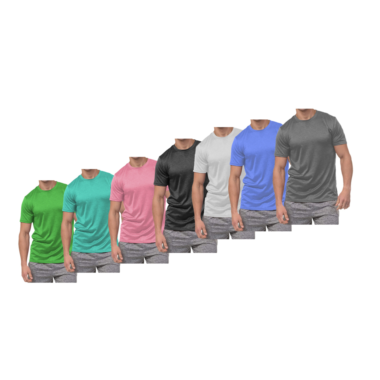 5-Pack: Men's Active Moisture Wicking Dry Fit Crew Neck Shirts - Small